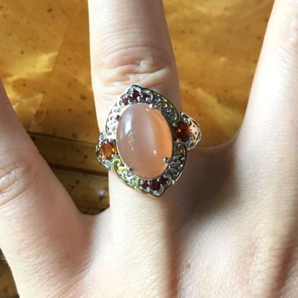 Natural Peach Moonstone Sterling Silver Ring Size 7